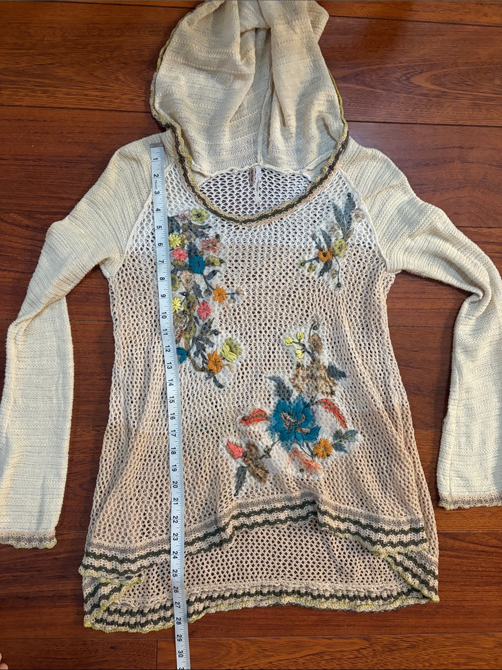 Free People Cream Open-Knit Sweater with Multicolor Floral Embroidery - Picture 7 of 9
